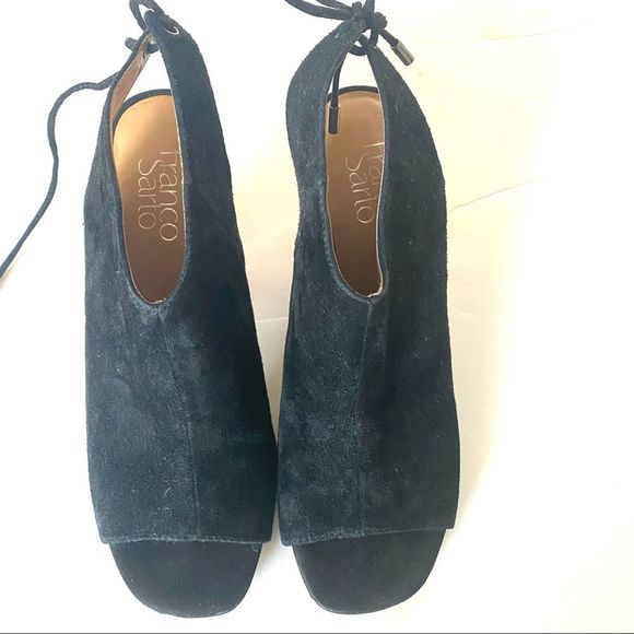 Franco Sarto Cori Black Peep Toe Heels - Size 6.5 Suede - Picture 1 of 9